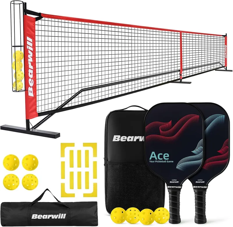 Bearwill Pickleball Set with Net and Paddles
